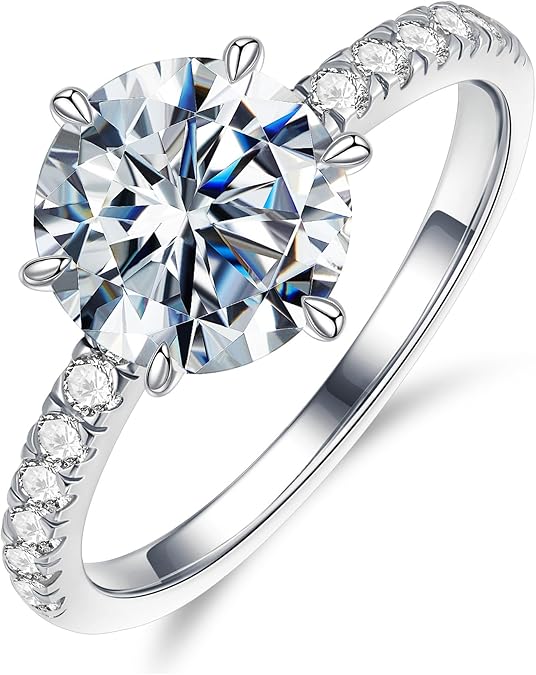MOOSEA 3ct Round Moissanite Solitaire Ring